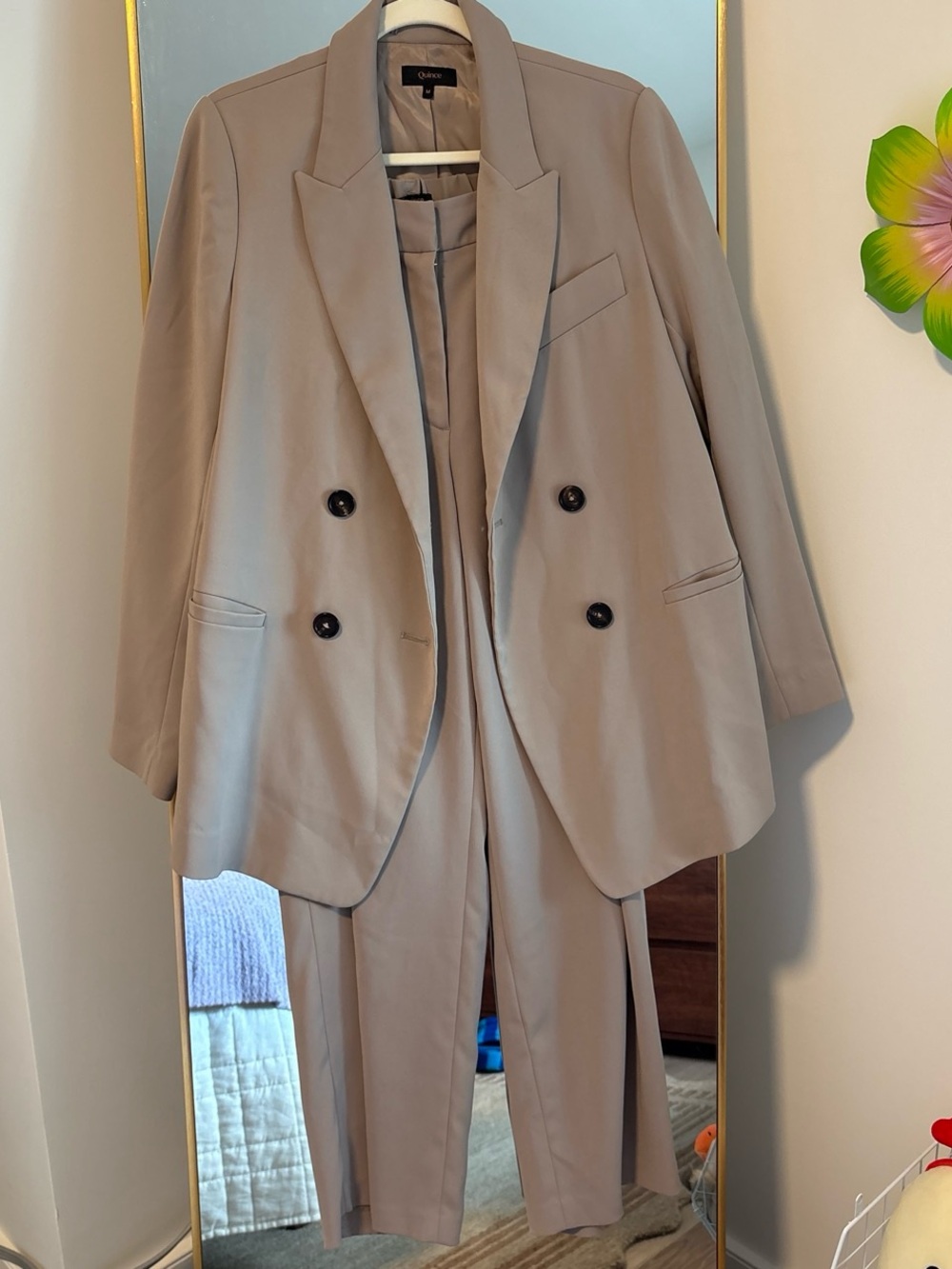 Quince Double-Breasted Beige Suit Blazer & Trousers